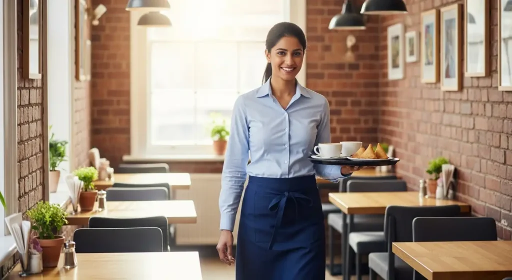 a waitress wearing exporterio uniform